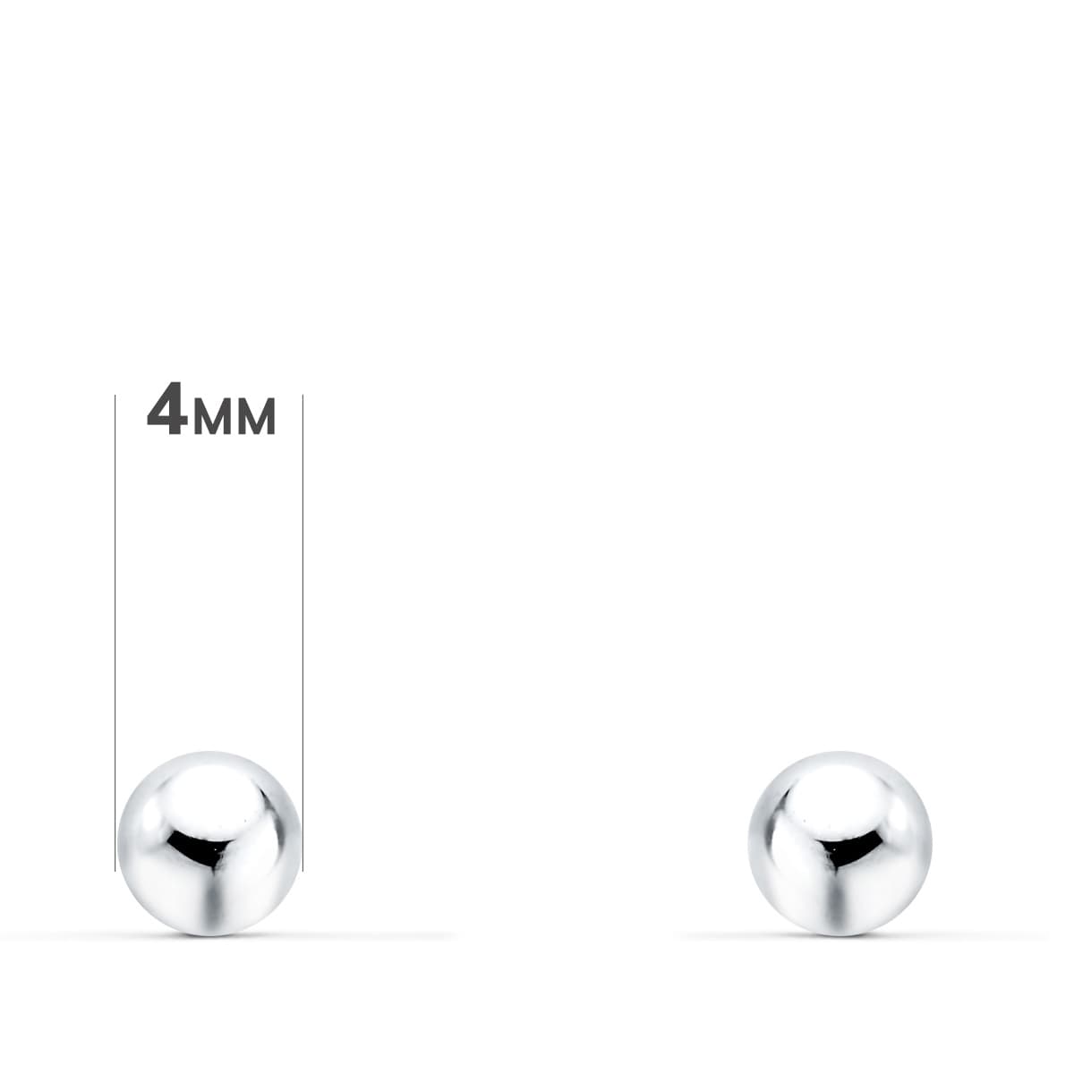 Pendientes de oro blanco 18k bola lisa (4 mm) cierre tuerca