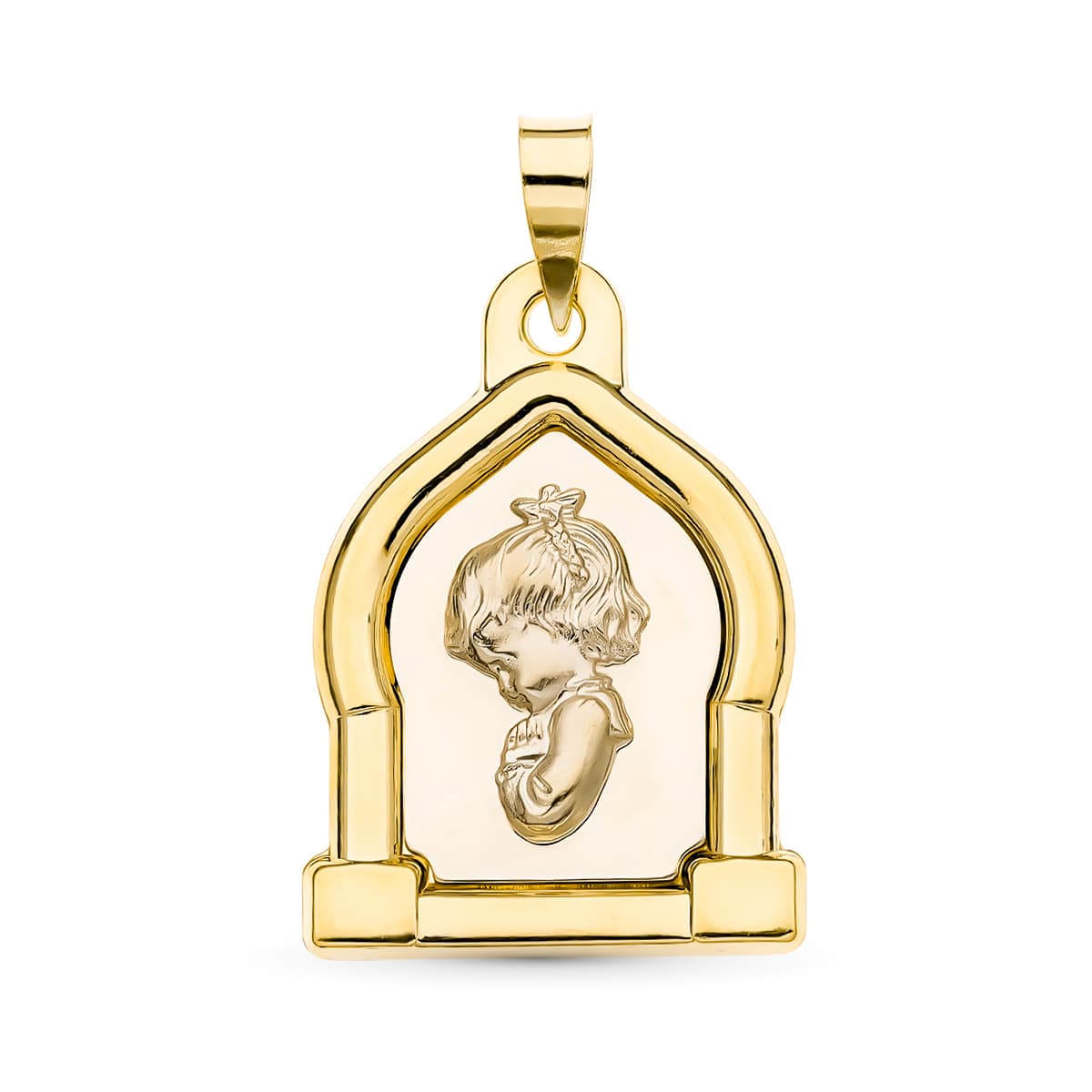 18k medalla oro amarillo virgen niña 23 × 19 mm