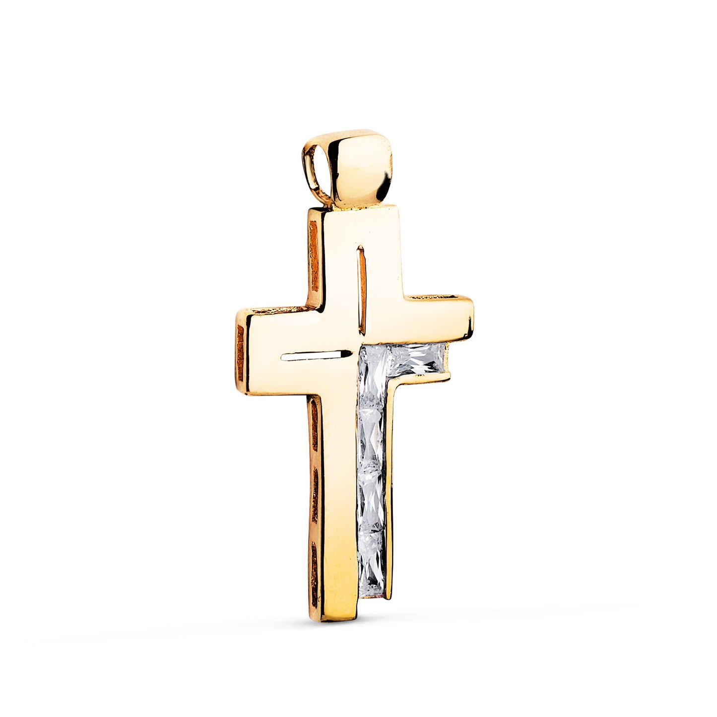 18k cruz oro amarillo piedras baguette circonitas blancas 31 × 15 mm
