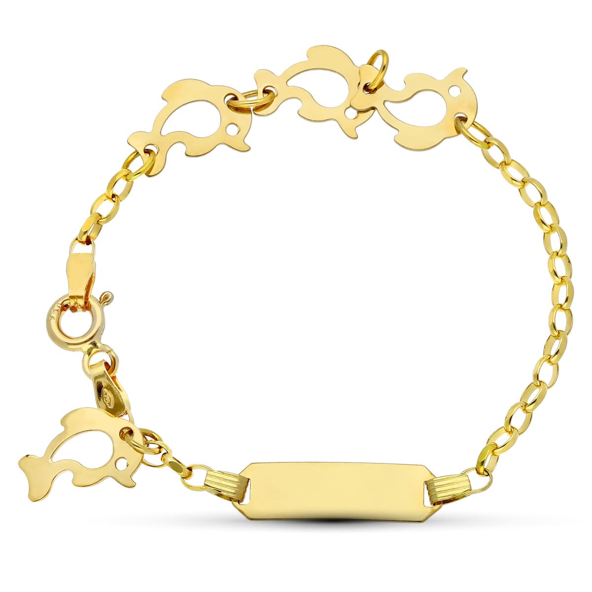 Pulsera Esclava Oro Amarillo Delfines 13cm 2mm