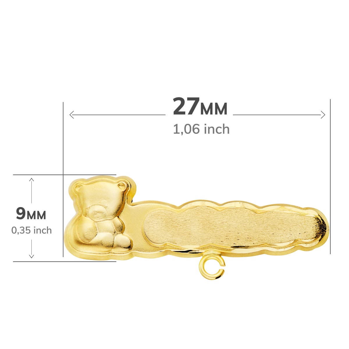 18k alfiler oro amarillo oso tallado 27×9 mm