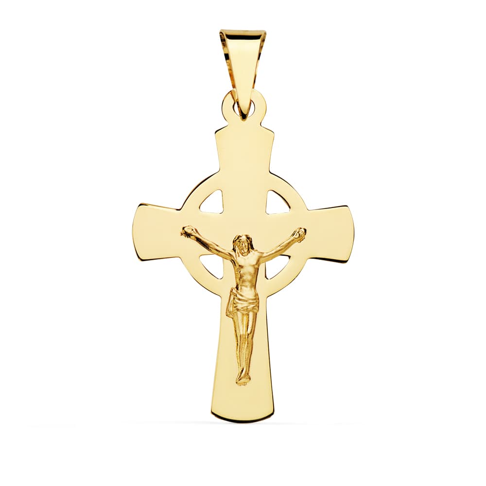 18k cruz oro amarillo con Cristo tallada 34 × 22 mm