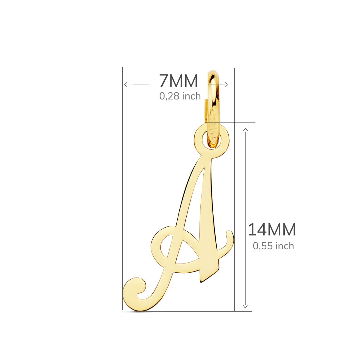 18k colgante oro amarillo letra A 14×7 mm