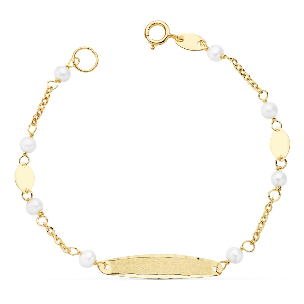 Pulsera Esclava Comunión Oro Amarillo con Perlas 3.5mm 15cm