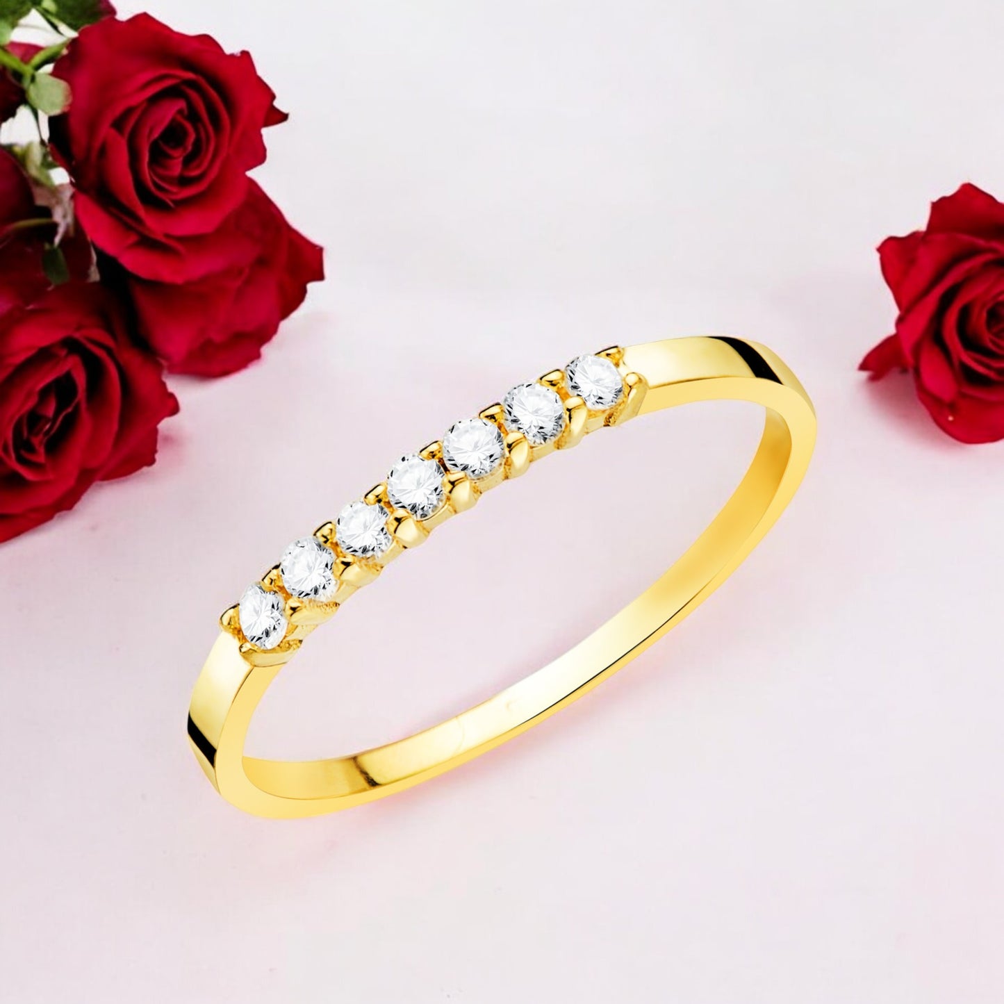 18k sortija oro amarillo 7 diamantes talla brillante 0.160 qts. si-h