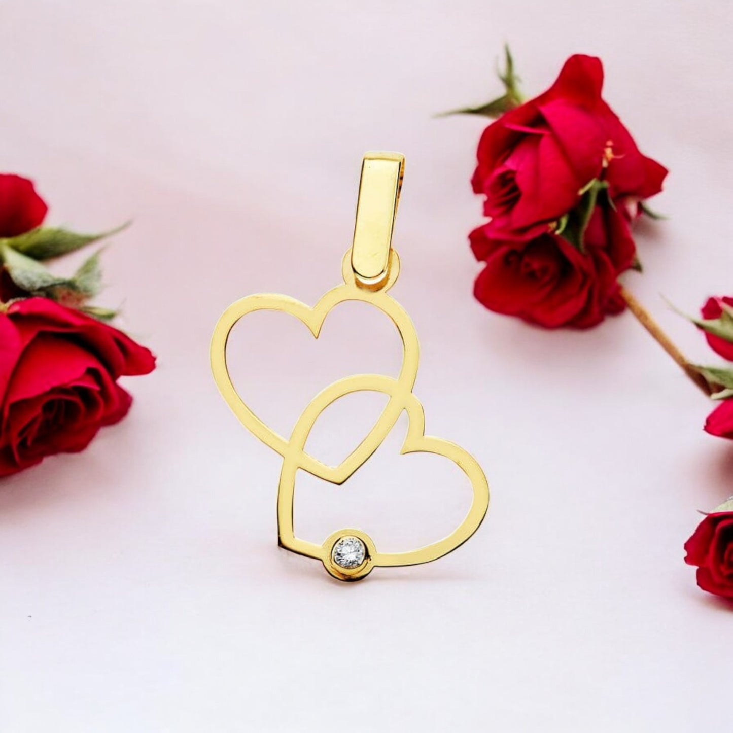 18k colgante oro amarillo 2 corazones 17×15 mm