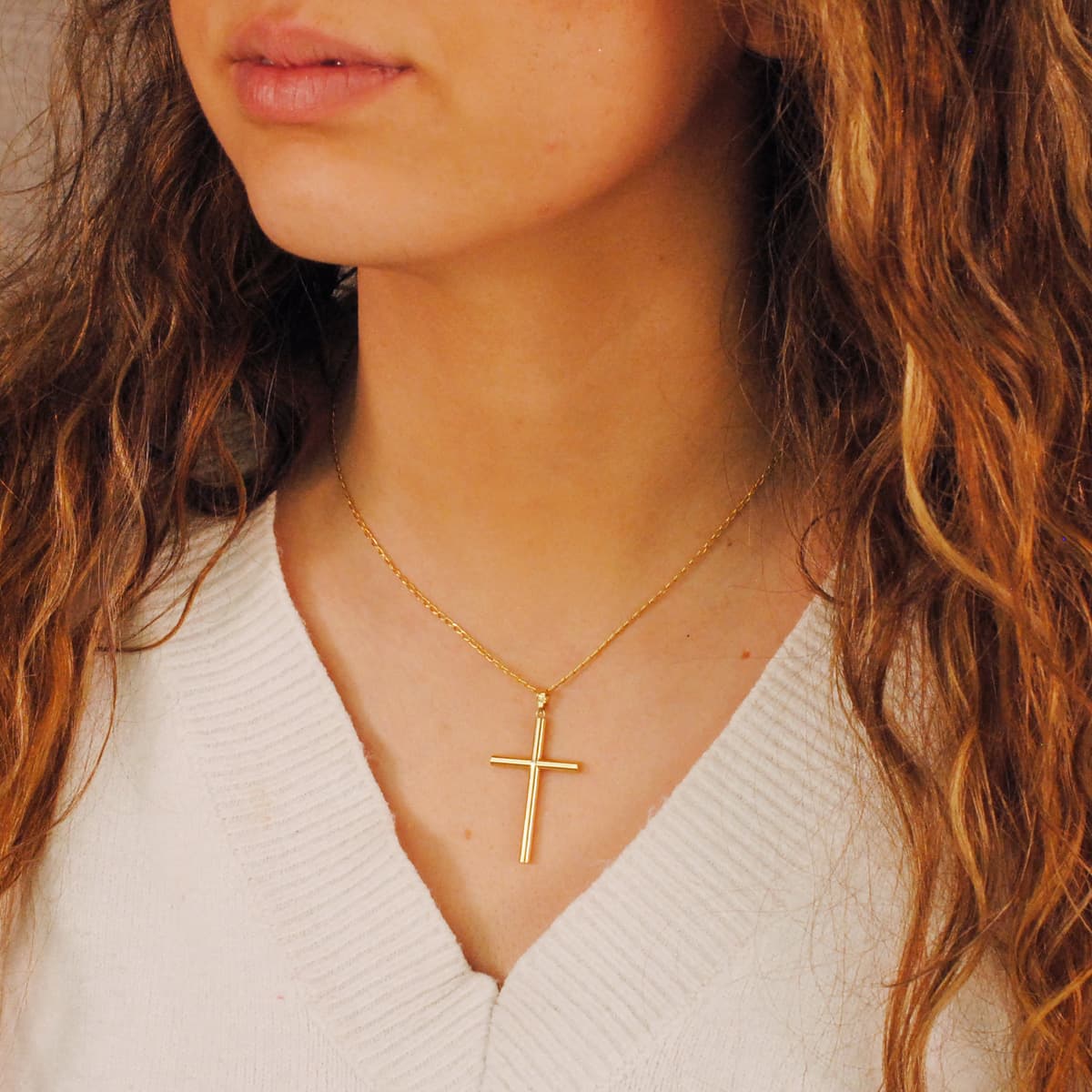 18k cruz oro amarillo lisa tubo hueco 3 mm 35 × 22 mm