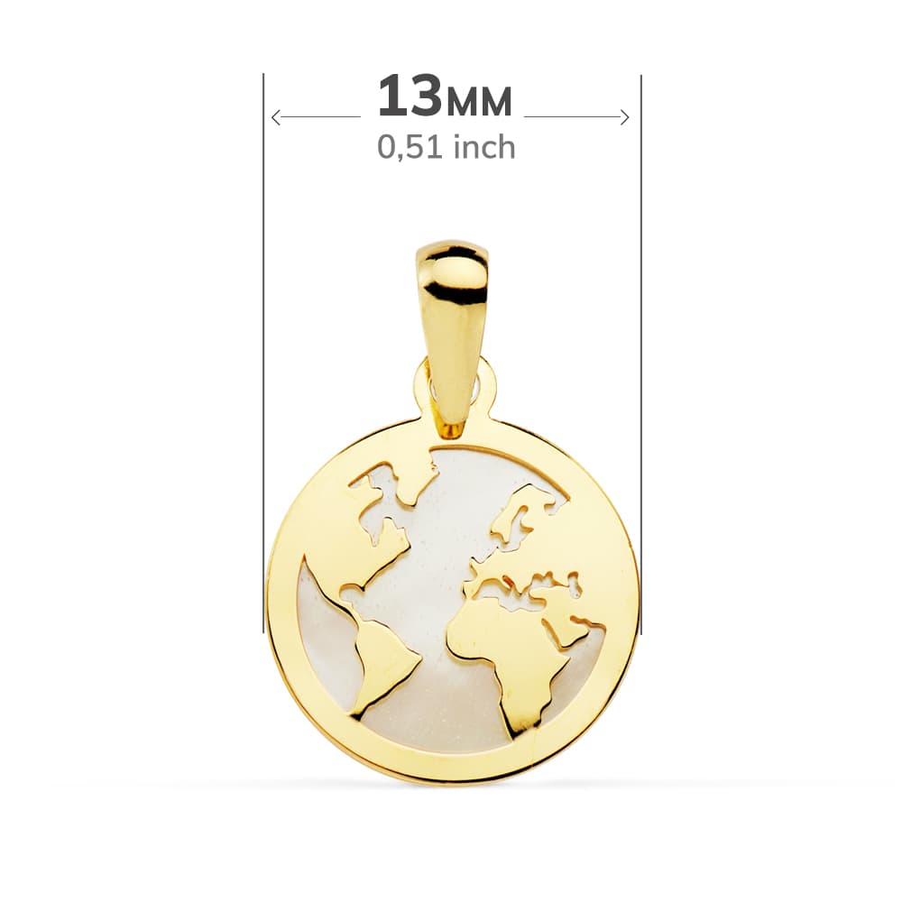 Colgante oro amarillo mapamundi nácar. 18k 13 mm