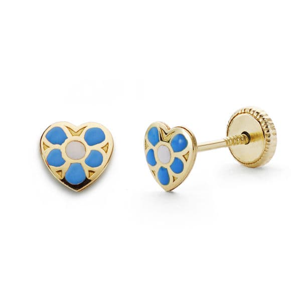 4. Pendientes de oro amarillo 18k corazón azul 5×5 mm
