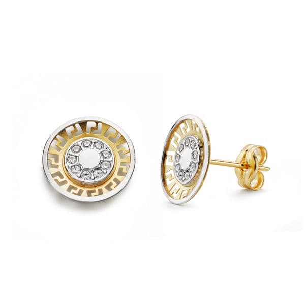 Pendientes oro bicolor circonita 10 mm cierre presión - Joyería Ferraz, Calle Ferraz 27, Moncloa-Aravaca Argüelles, Madrid