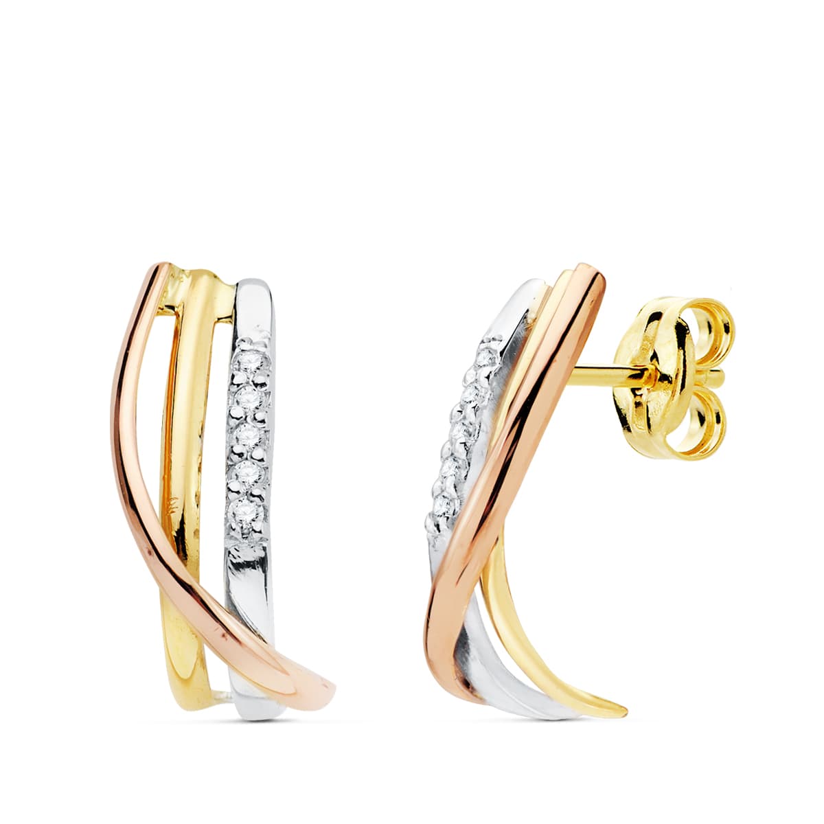 Pendientes bandas tricolor circonita 15x5 mm - Joyería Ferraz, Calle Ferraz 27, Moncloa-Aravaca Argüelles Madrid