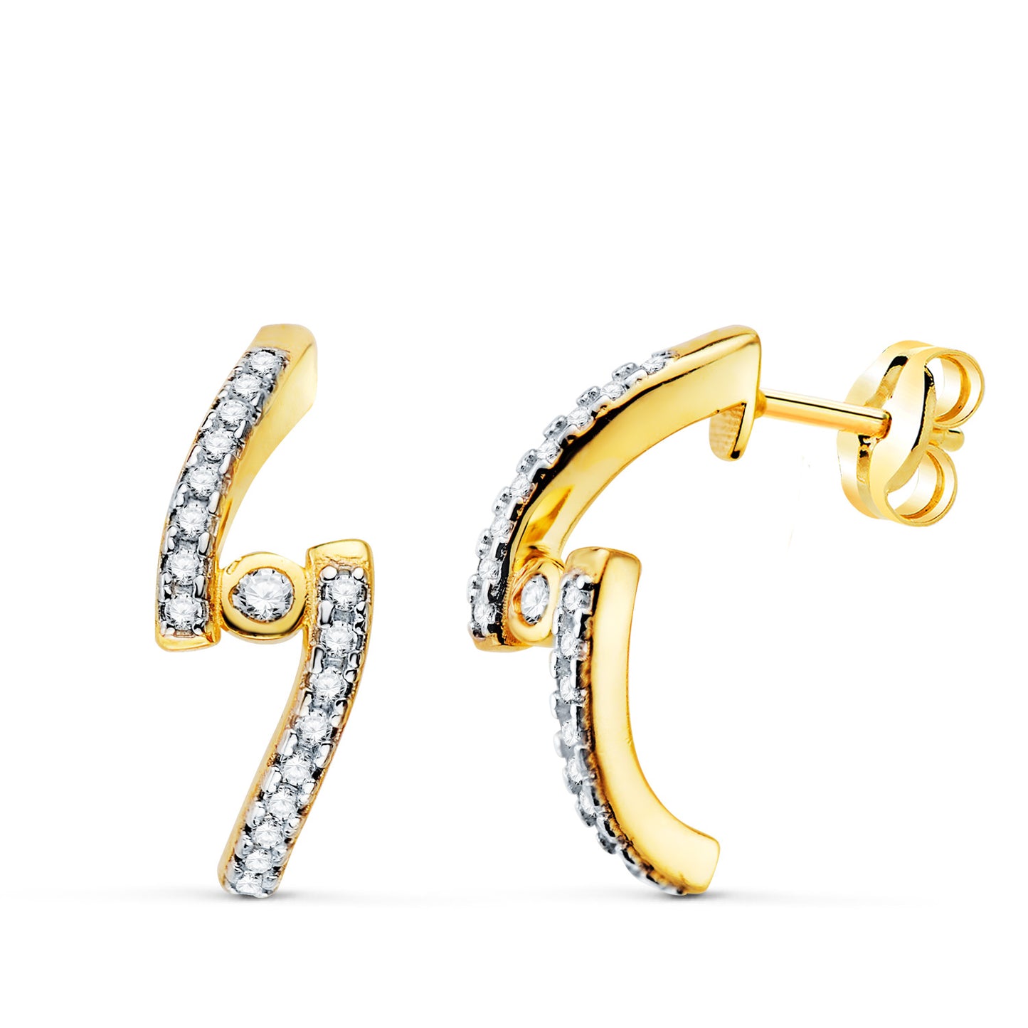 Pendientes oro amarillo medio aro doble banda con circonitas 15x6 mm - Joyería Ferraz, Calle Ferraz 27, Moncloa-Aravaca Argüelles Madrid