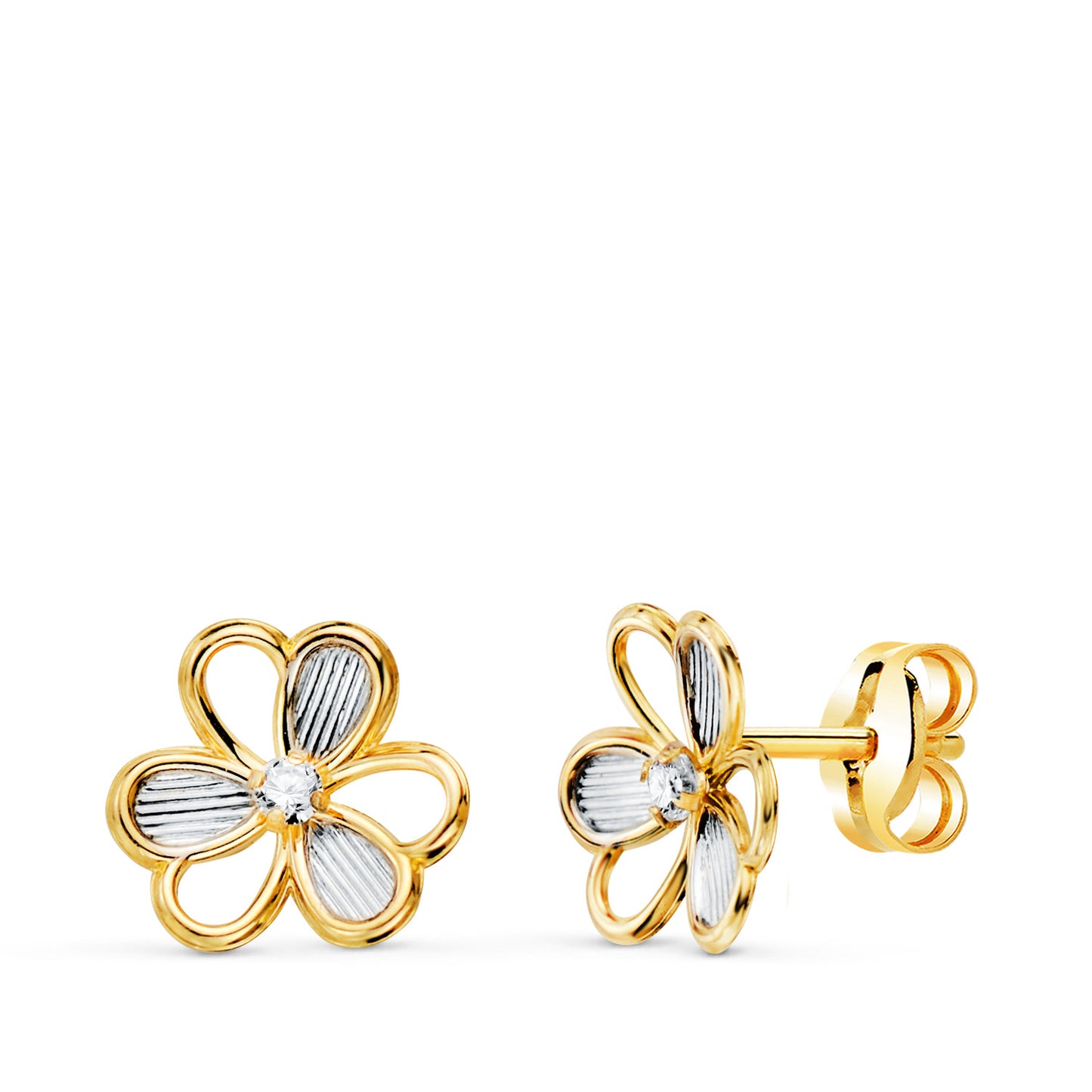 Pendientes trébol bicolor con circonitas - Joyería Ferraz, Calle Ferraz 27, Moncloa-Aravaca Argüelles Madrid