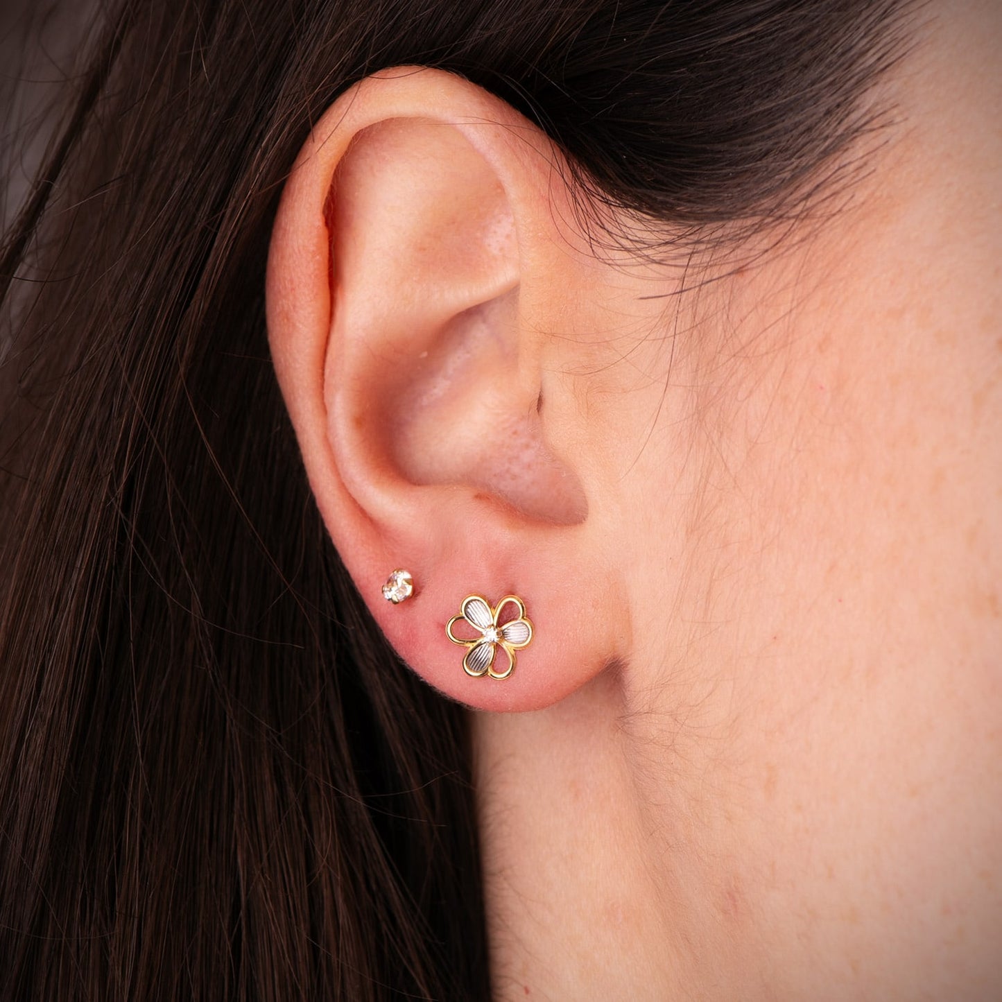 Pendientes trébol bicolor con circonitas - Joyería Ferraz, Calle Ferraz 27, Moncloa-Aravaca Argüelles Madrid