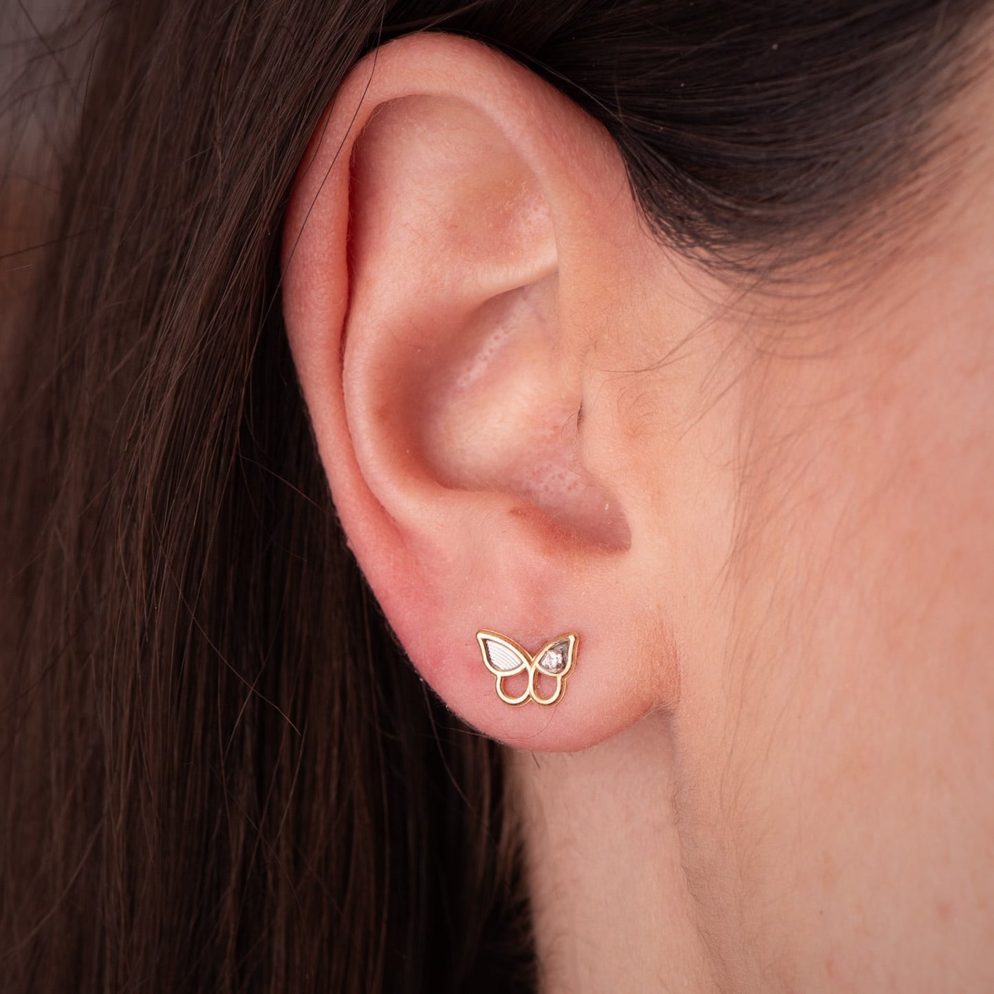 Pendientes mariposa bicolor con circonitas - Joyería Ferraz, Calle Ferraz 27, Moncloa-Aravaca Argüelles Madrid