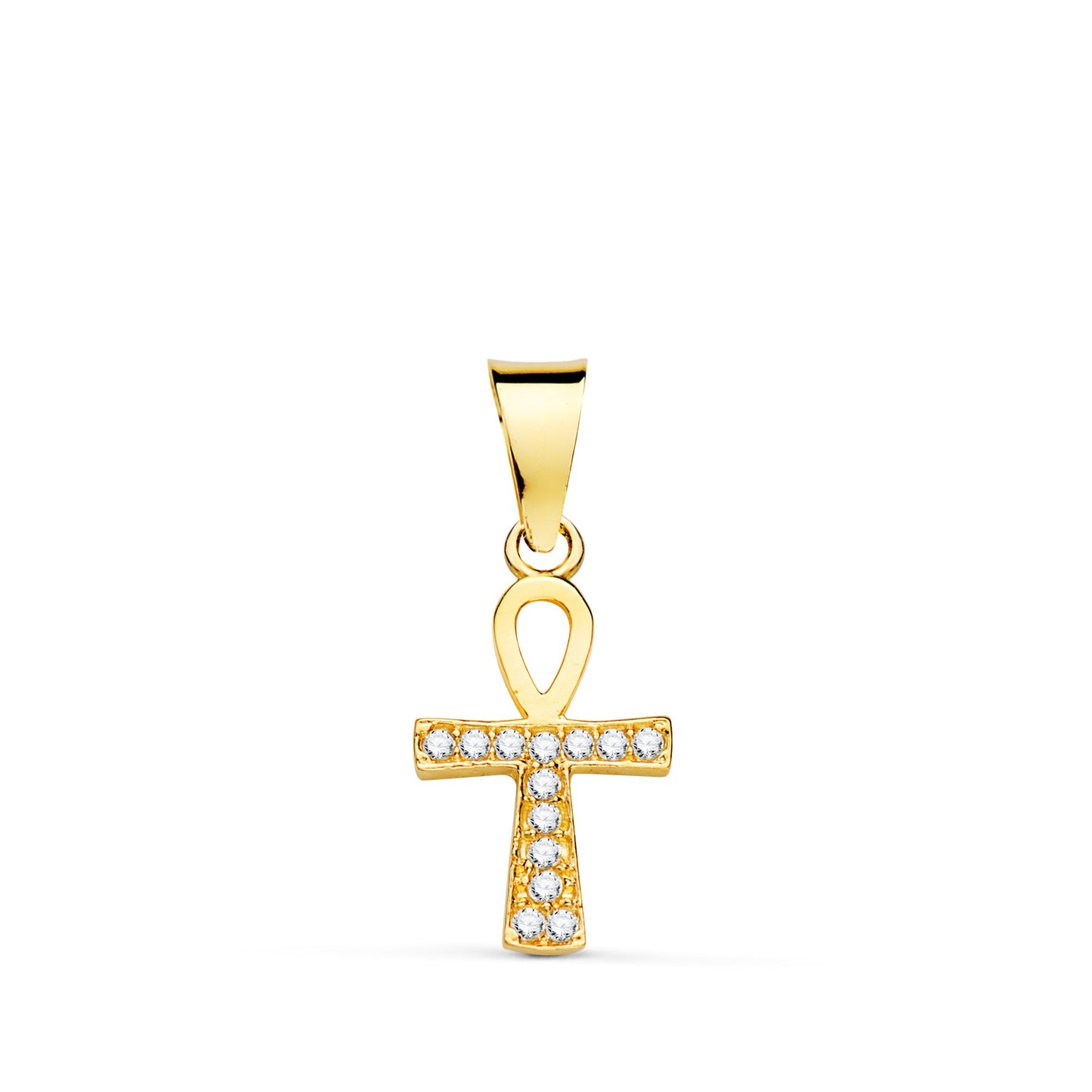 18k cruz de la vida oro amarillo con circonitas blancas 14 × 8 mm
