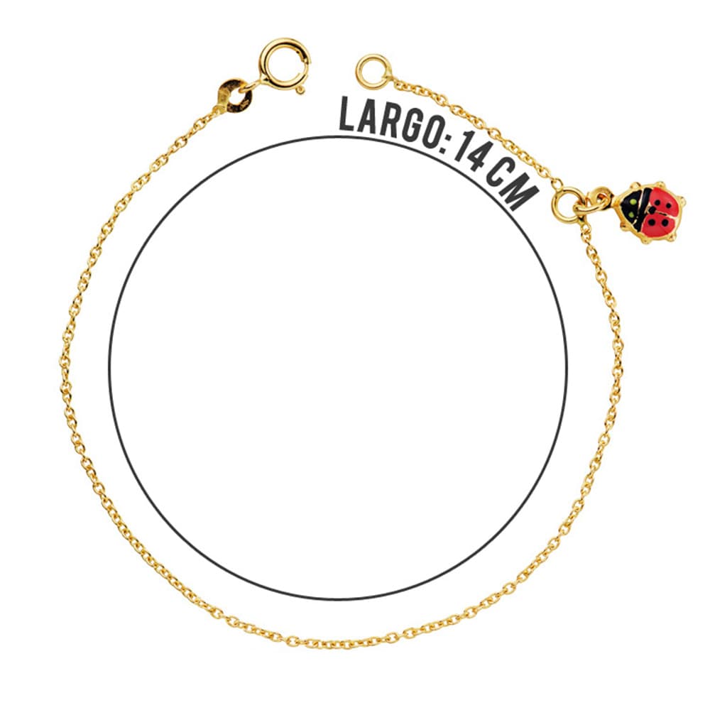 18k pulsera oro amarillo niña mariquita esmalte 14 cm