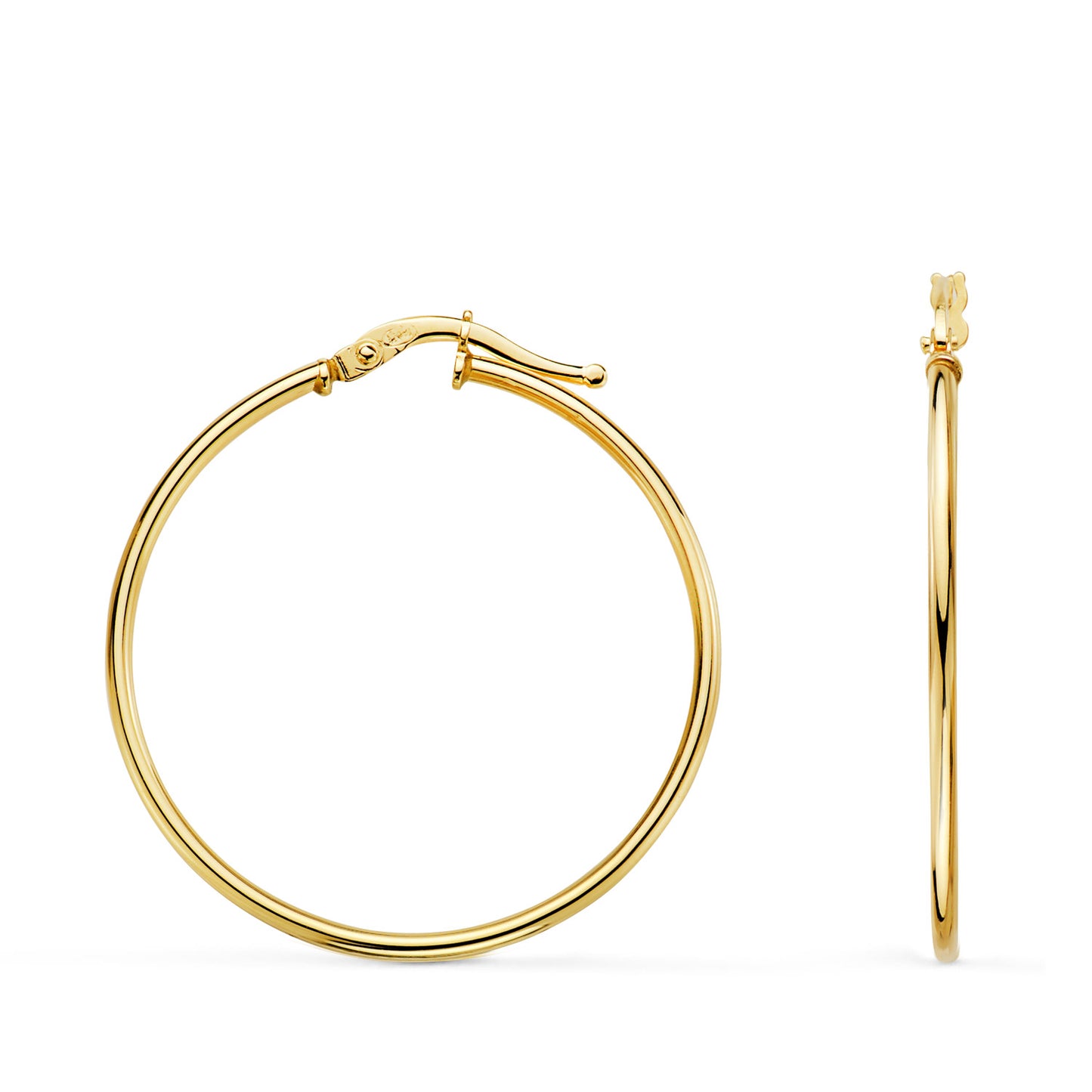 18k pendientes aros criollas oro amarillo huecos redondos tubo redondo 33 mm. Grosor: 1,5 mm
