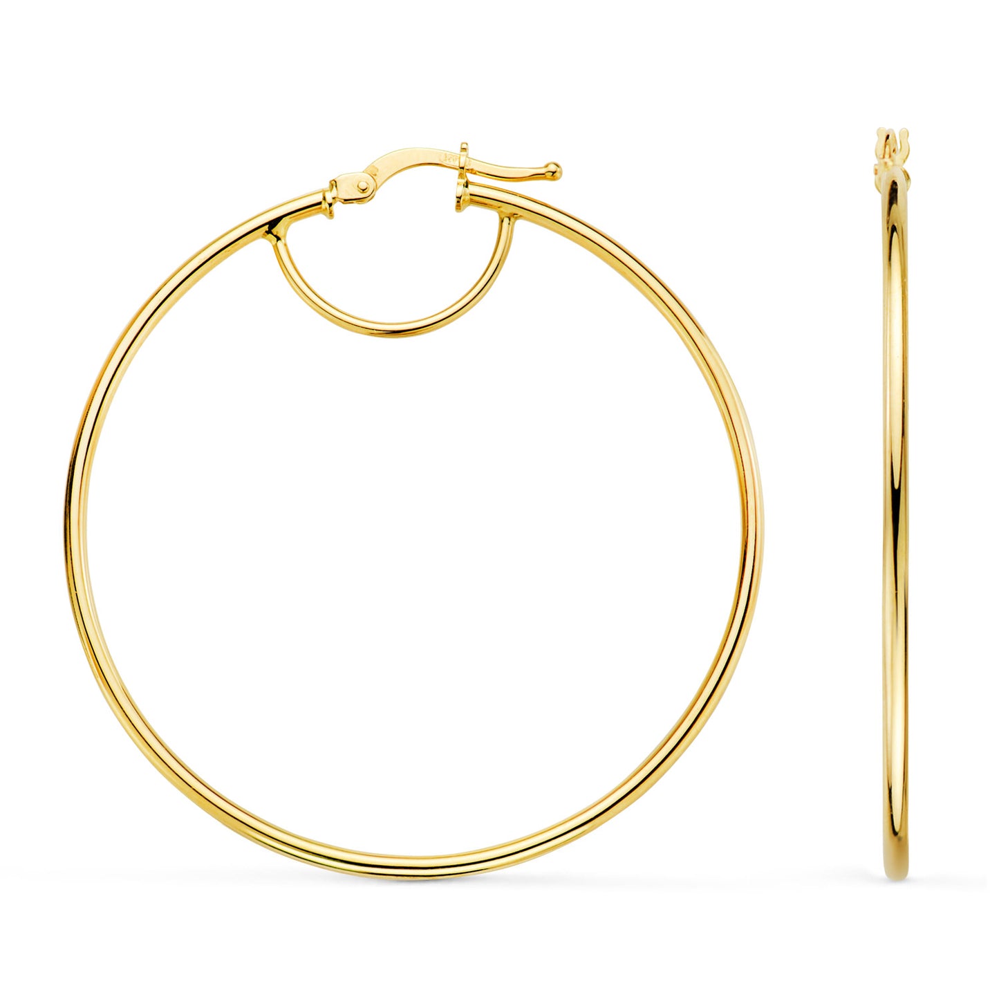 18k pendientes aros criollas huecos redondos tubo redondo oro amarillo 43 mm. grosor 1,5 mm