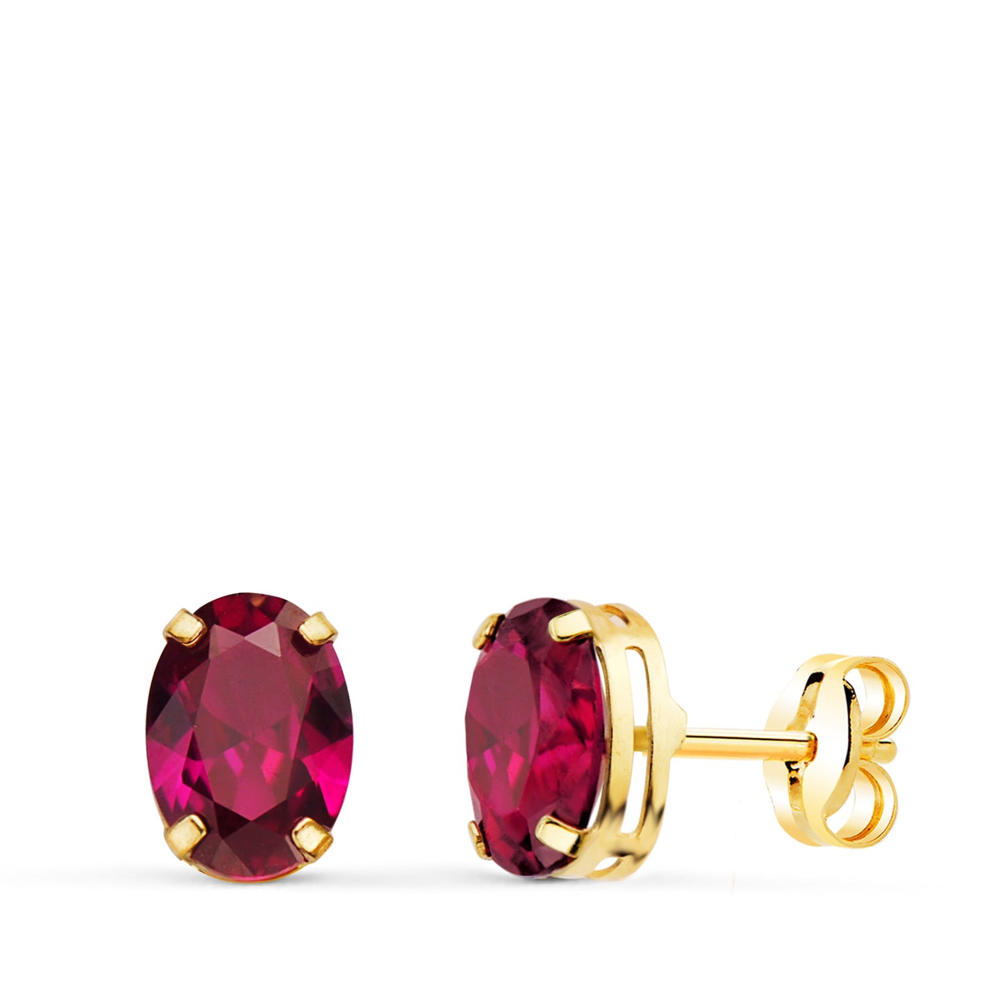 Pendientes oro amarillo oval piedra roja 7 × 5 mm cierre presión