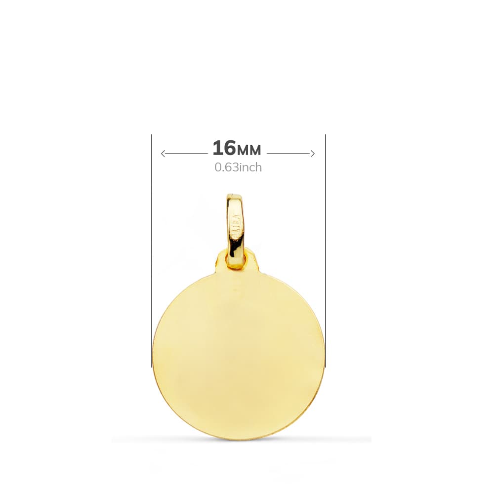 18k medalla oro amarillo virgen niña bisel 16 mm