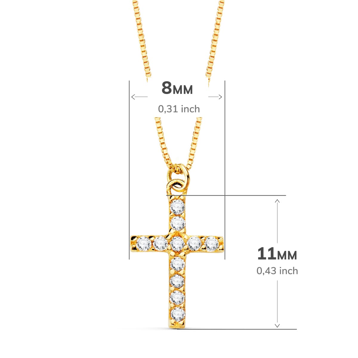 18k collar oro amarillo cruz 11 × 8 mm con 11 diamantes (0.09 qt.)