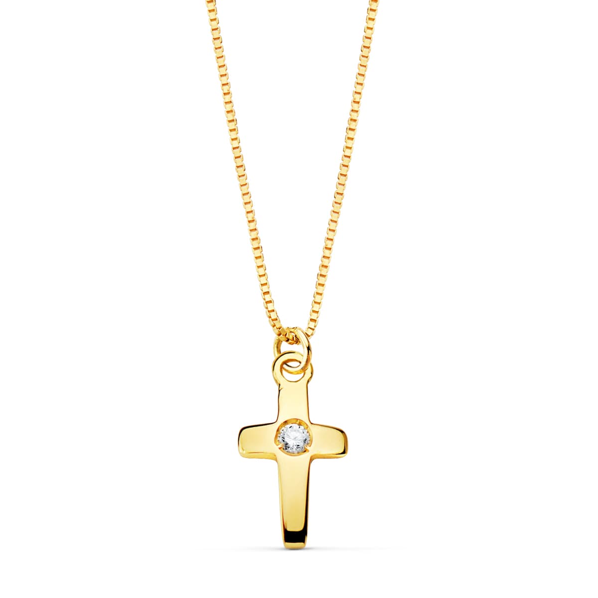 18k collar oro amarillo cruz 8 × 5 mm con diamante (0.015 qt.)