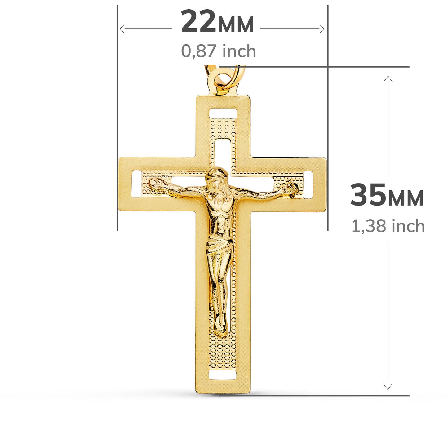 18k cruz oro amarillo con Cristo tallada 35 × 22 mm