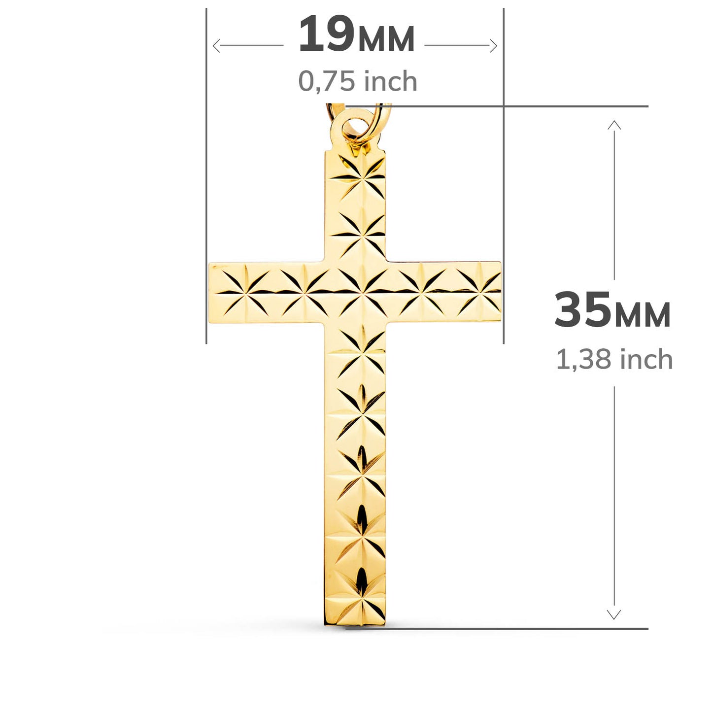 18k cruz oro amarillo sin Cristo tallada 35 × 19 mm