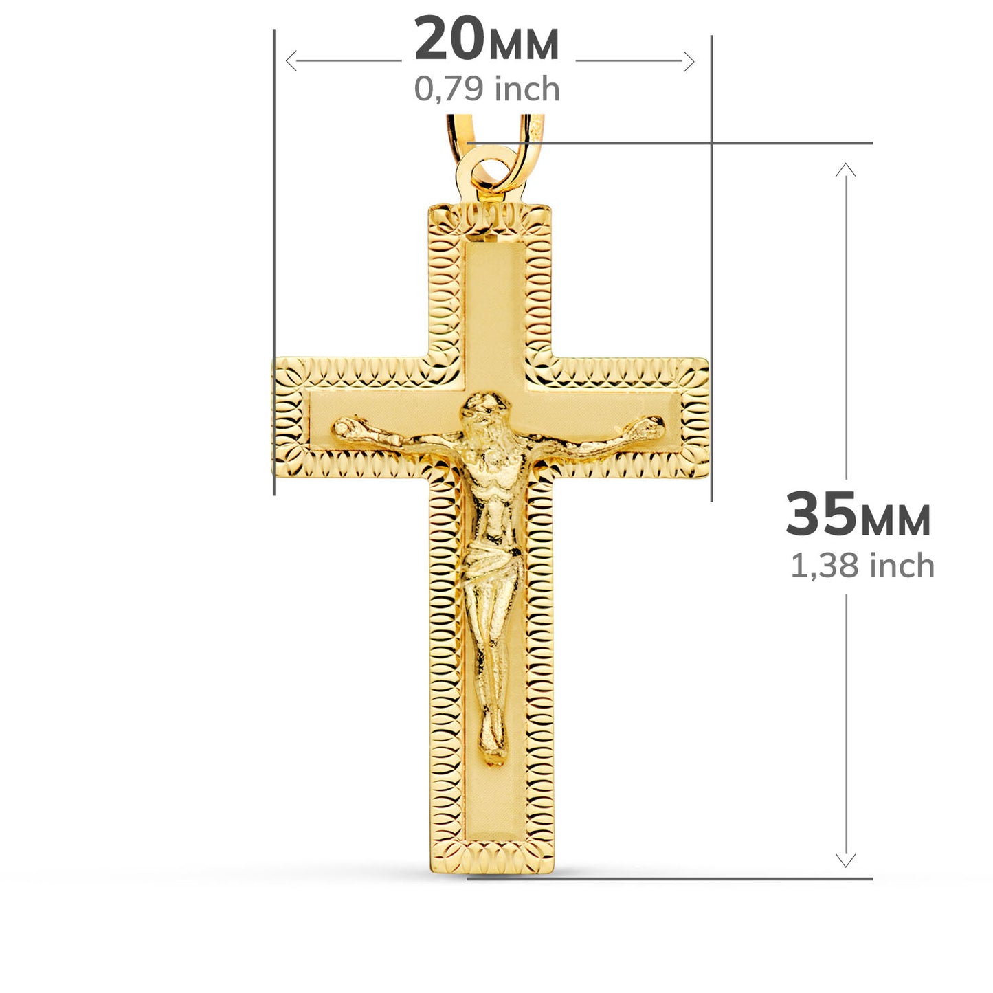 18k cruz oro amarillo con Cristo tallada 34 × 19 mm