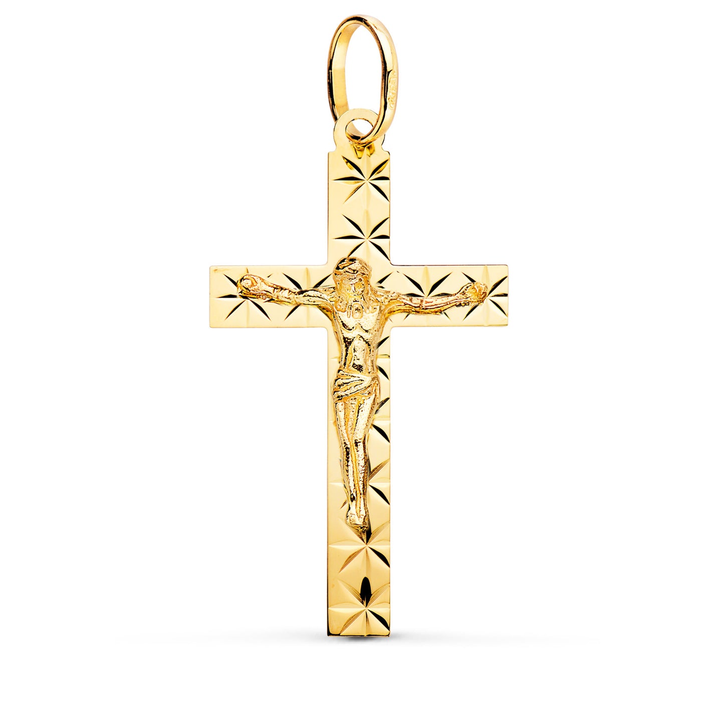 18k cruz oro amarillo con Cristo tallada 35 × 20 mm
