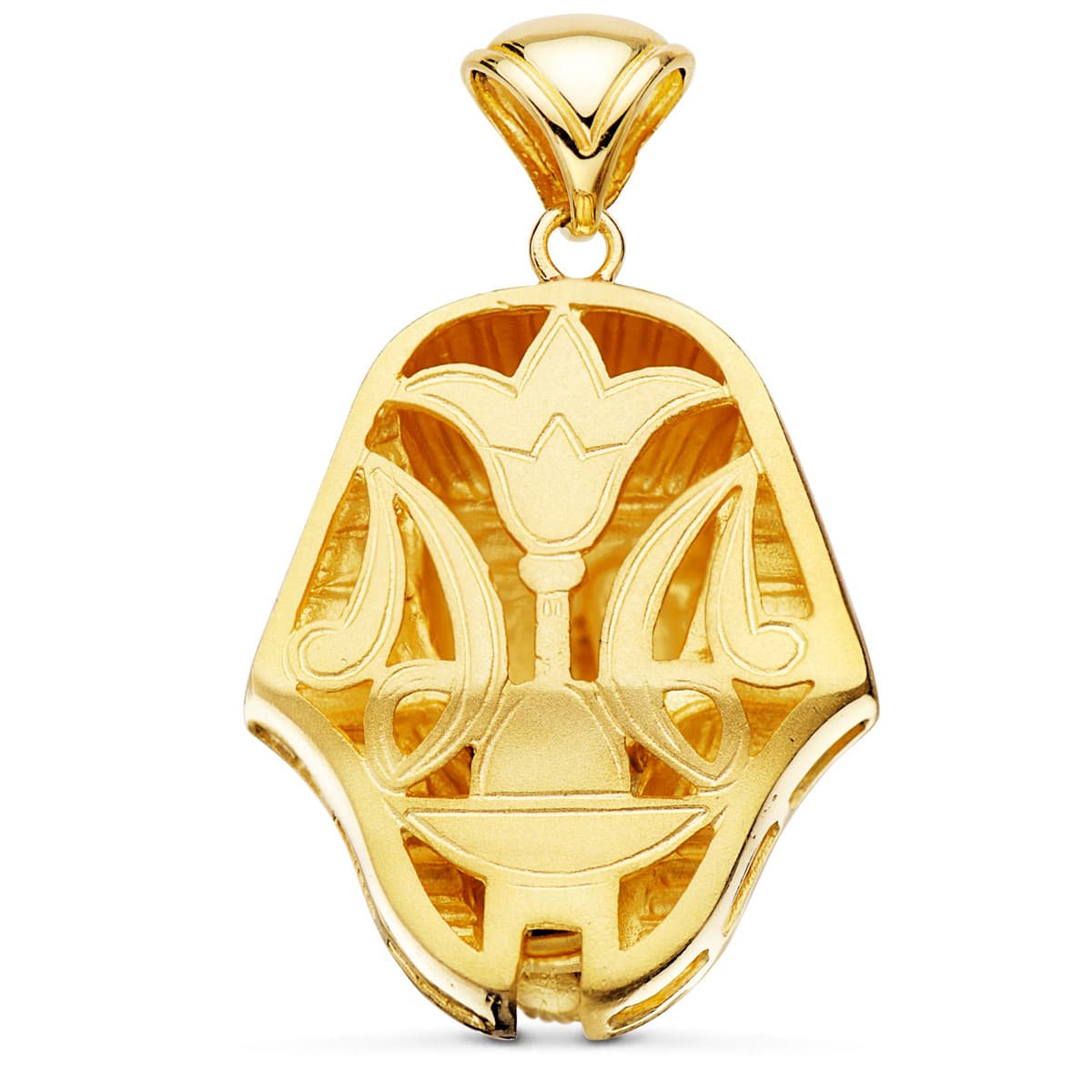 Colgante oro bicolor Tutankamón brillo 18k 32×28 mm