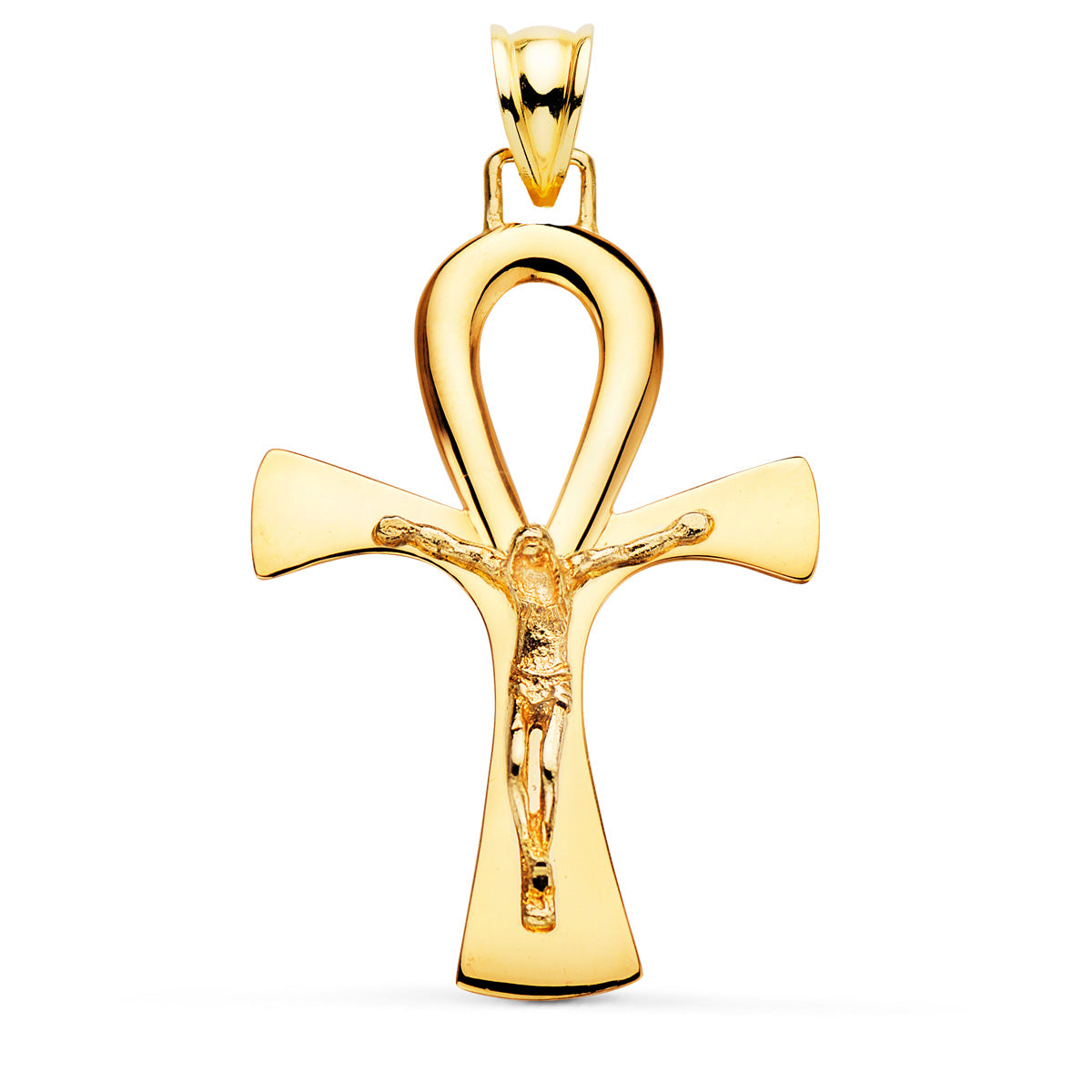 18k cruz de la vida oro amarillo con Cristo en brillo 36 × 23 mm