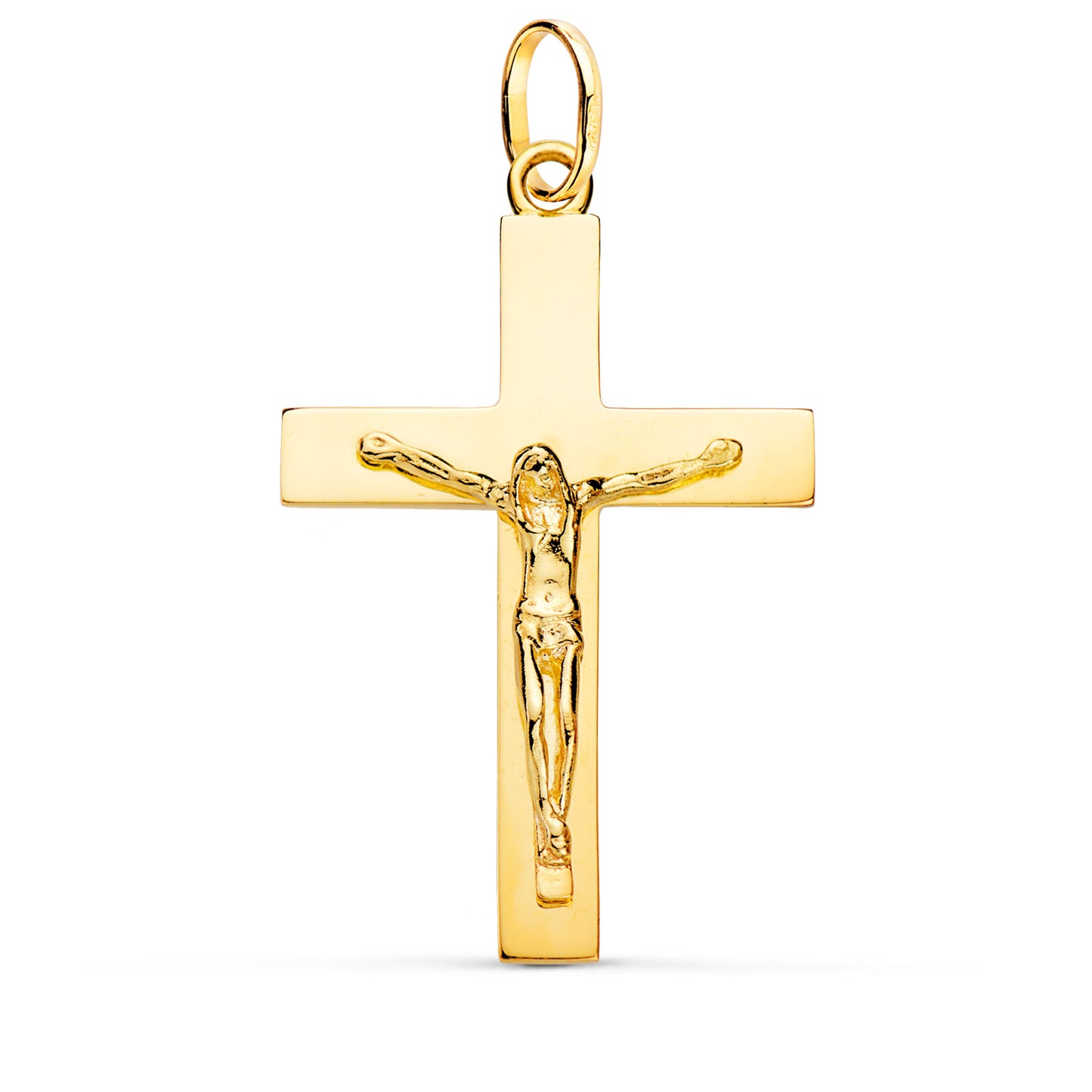 18k cruz oro amarillo cristo maciza palo rectangular brillo 38 × 24 mm