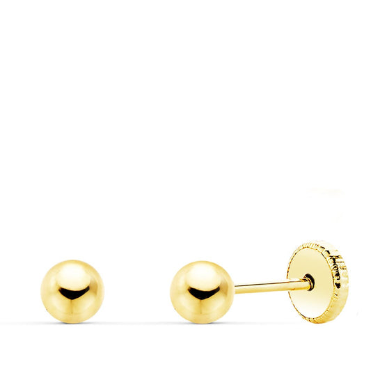 Pendientes de oro amarillo 18k bola lisa (4 mm) cierre tuerca