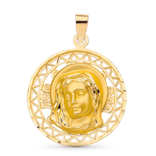 18k medalla oro amarillo virgen niña calada 22 mm