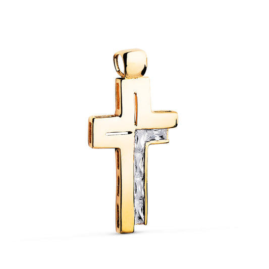 18k cruz oro amarillo piedras baguette circonitas blancas 31 × 15 mm