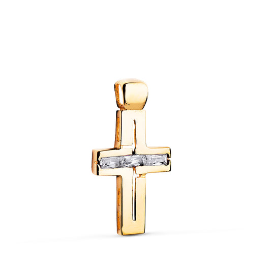 18k cruz oro amarillo piedras baguette circonitas blancas 25 × 13 mm