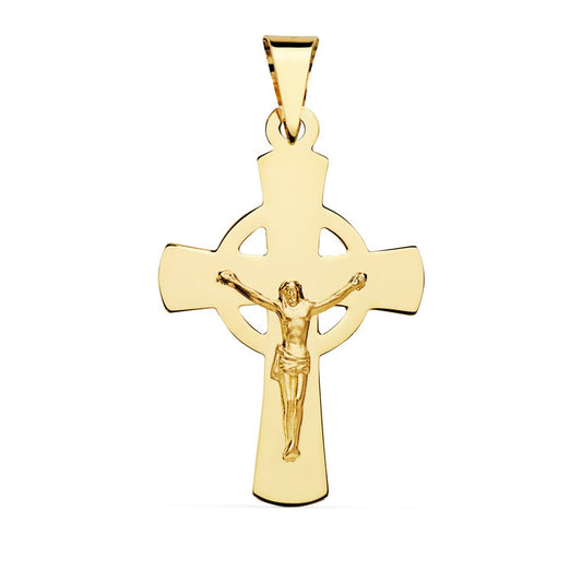 18k cruz oro amarillo con Cristo tallada 34 × 22 mm