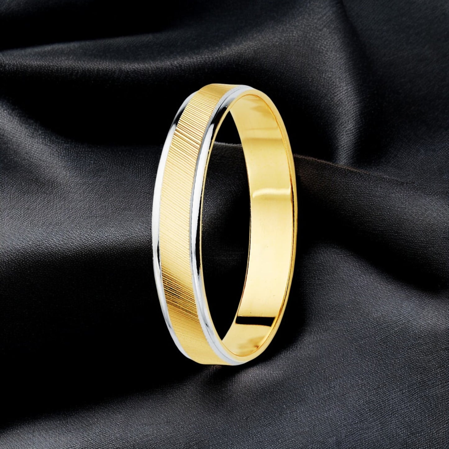 18k alianza oro bicolor estrías y bordes en brillo ancho: 3.5 mm