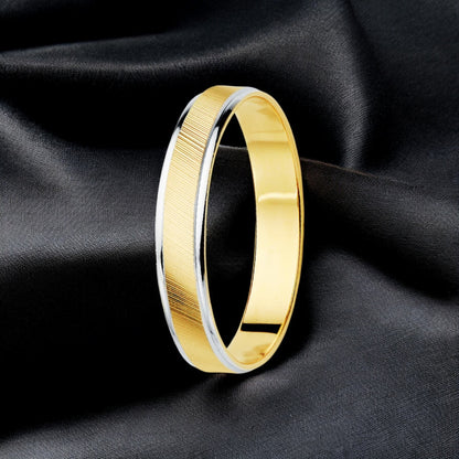 18k alianza oro bicolor estrías y bordes en brillo ancho: 3.5 mm