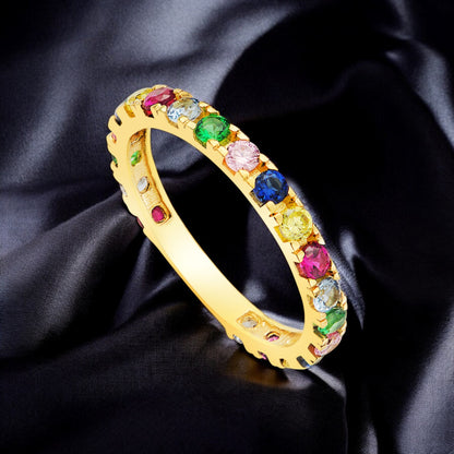 18k alianza oro amarillo circonita colores garras. ancho: 2,5 mm