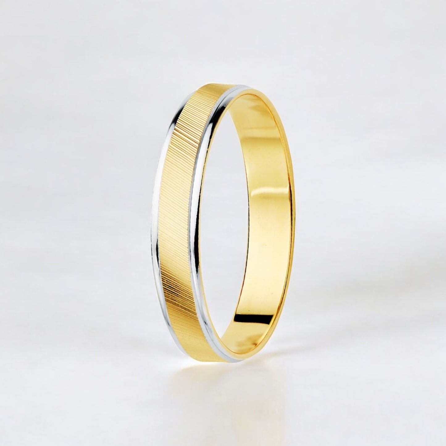 18k alianza oro bicolor estrías y bordes en brillo ancho: 3.5 mm