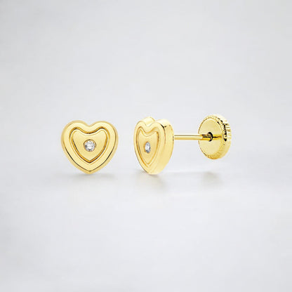 18k pendientes oro amarillo corazón circonita 6.5×6 mm cierre tuerca