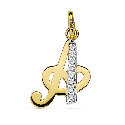 18k colgante oro bicolor letra "a" circonita 15×12 mm