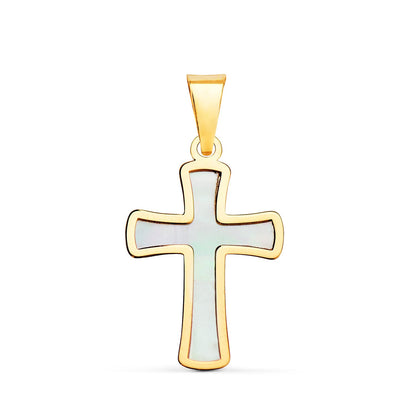 18k cruz oro amarillo con nácar 18 × 12 mm