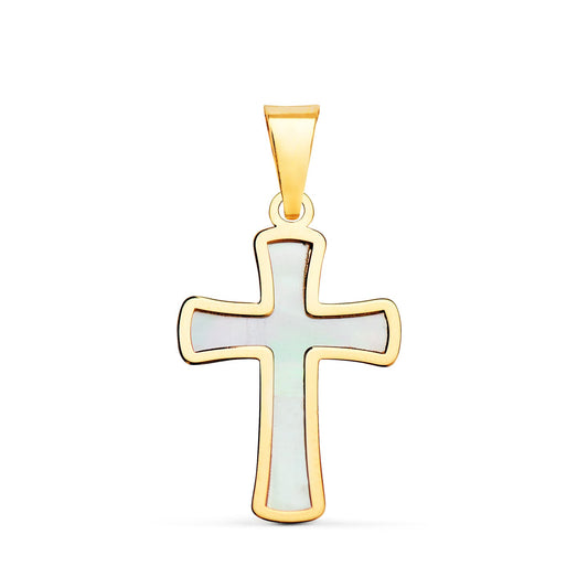 18k cruz oro amarillo con nácar 18 × 12 mm