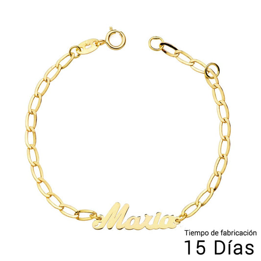 Pulsera Niña Oro Amarillo Nombre 13cm Cadena Bilbao