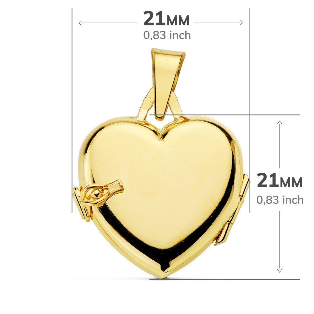 Guardapelo Dije Portafotos Oro Amarillo Corazón Labrado Brillo 18k - 20x20 mm
