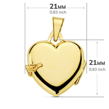 Guardapelo Dije Portafotos Oro Amarillo Corazón Labrado Brillo 18k - 20x20 mm